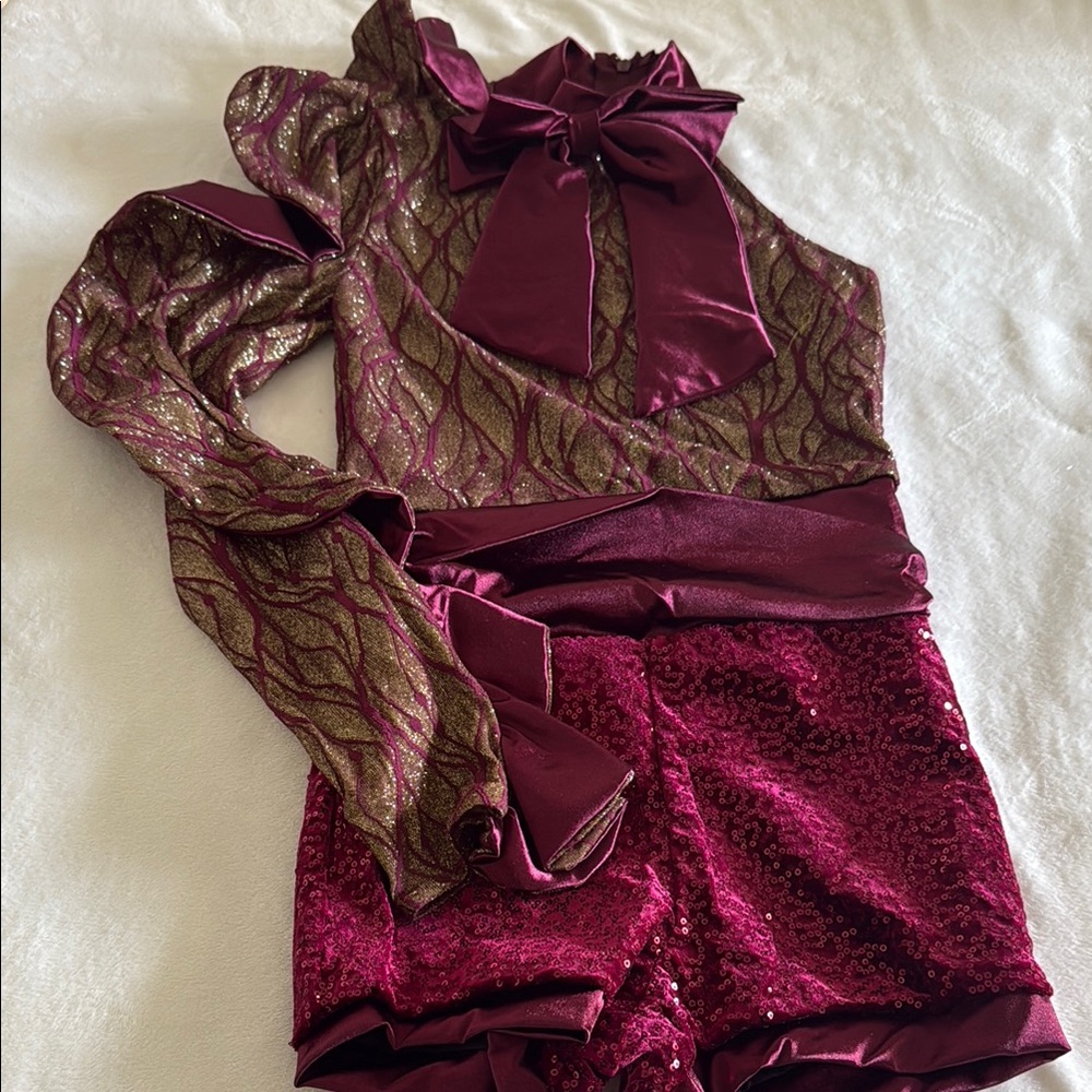 BRAND NEW Weissman Red and Gold Asymmetrical Dance Costume Small Adult